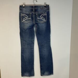 Silver Jeans Women 29x32 Bootcut Low Rise Med‎ Wash Denim Suki 17” Whisker Biker